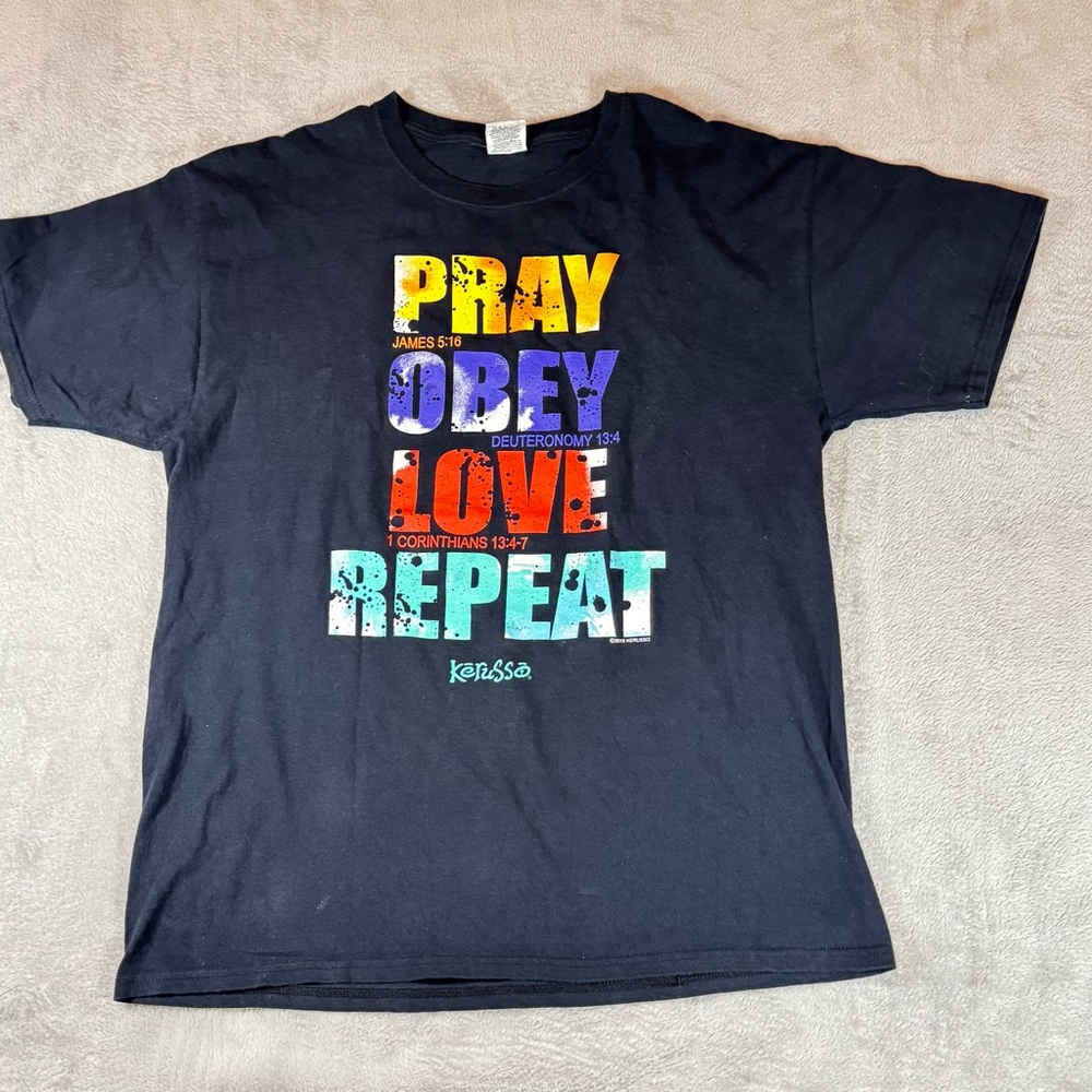 Pray Obey Love Repeat Tshirt Size Large Kerusso